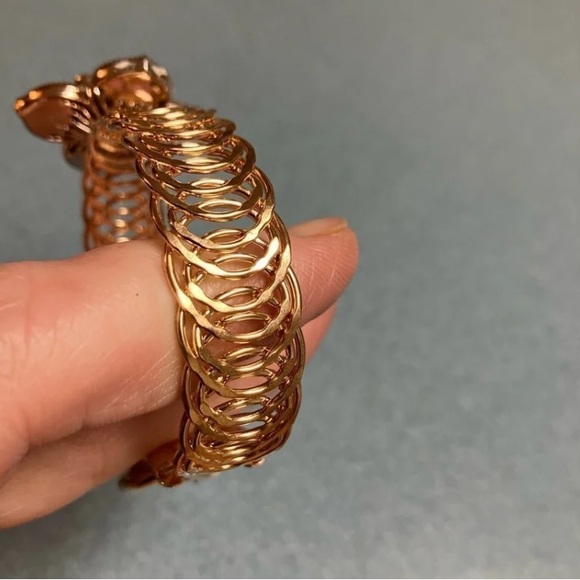 RARE Vintage Estate 18K Gold Multi Color Gemstone Flower Bangle Cuff Bracelet - Picture 8 of 12